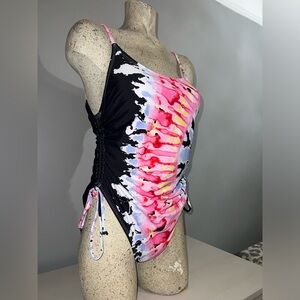 Tie dye womens scrunched side swimsuit bathingsuit